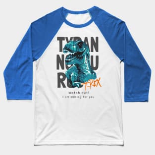 Jurassic Fury: Blue and Green T-Rex Baseball T-Shirt
